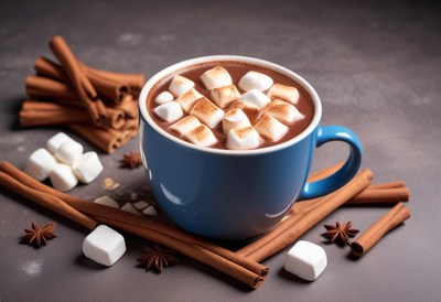 Hot chocolate with marshmallows and cinnamon