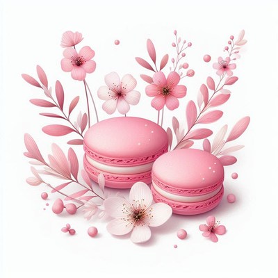 Pink Macarons with Cherry Blossoms