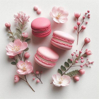 Pink Macarons with Cherry Blossoms