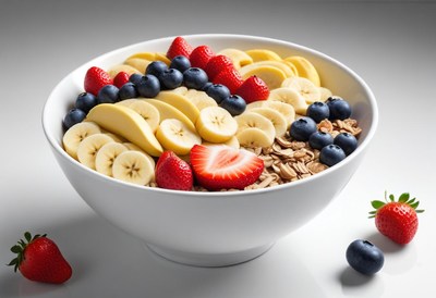 Oatmeal bowl with bananas, strawberries, and blueberries