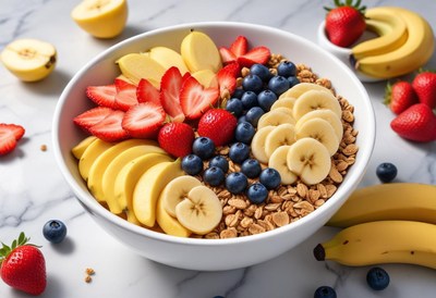 Granola, fruit, and berries make a healthy breakfast