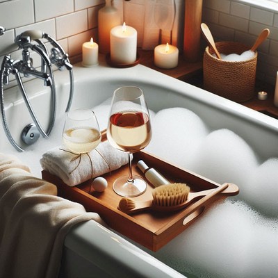 A relaxing bath with wine and candles