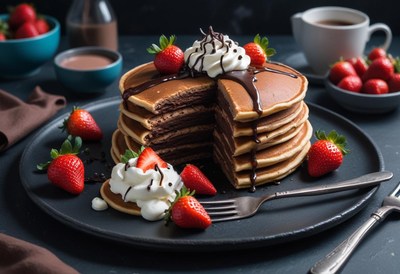 Chocolate pancakes with cream and strawberries!