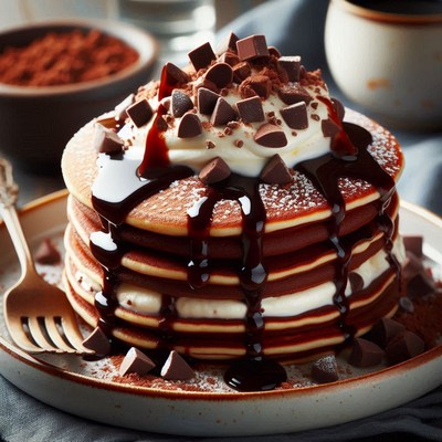 Chocolate pancakes with cream and chips