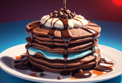 Chocolate pancakes with cream and sauce