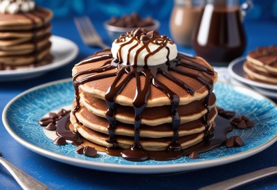 Chocolate pancakes with whipped cream and sauce