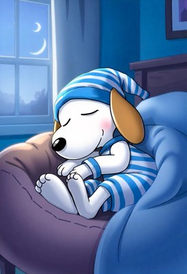 A dog in pajamas sleeps soundly in a chair by the window