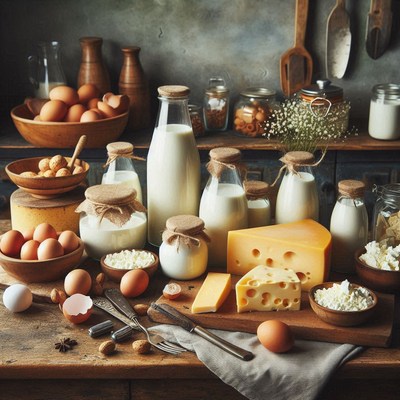 Dairy products on a wooden table