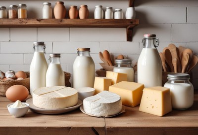 Dairy products on a wooden table