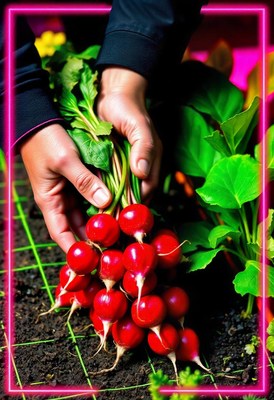 Fresh radishes harvested from a garden