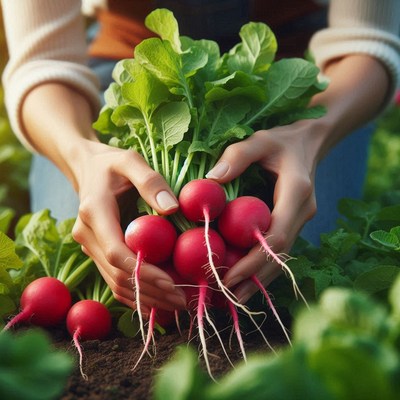 Freshly picked radishes from the garden