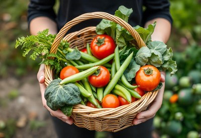 Fresh garden tomatoes and green beans