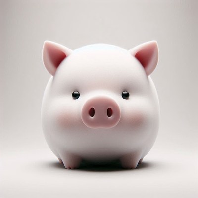 A white piggy bank sits on a plain background