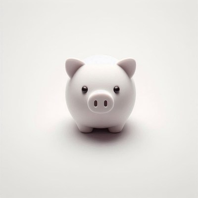 A white piggy bank sits on a white background