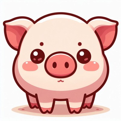 A cute cartoon pig stands on a white background