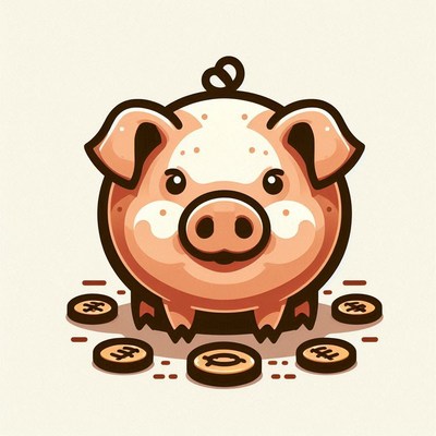 A cute piggy bank sits on a pile of coins