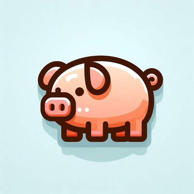 A cartoon pig is standing on a light blue background