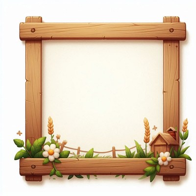 A wooden frame with flowers and a small house