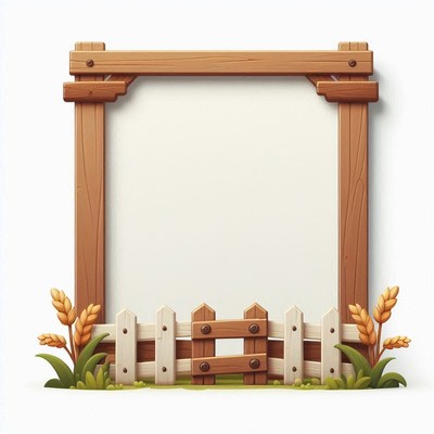 A wooden frame with a blank sign sits above a picket fence