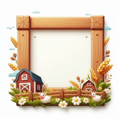 A rustic wood frame with farm animals