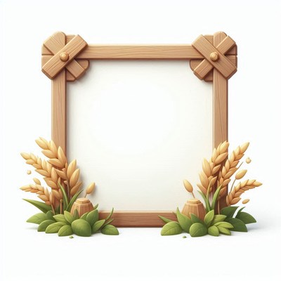 A square, wooden frame with decorative corners