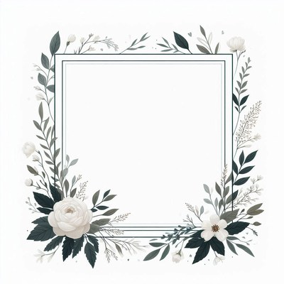 A simple floral frame with white flowers and leaves