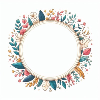 A floral wreath with a blank circle in the center