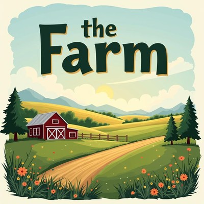 Red barn on a farm by a winding road