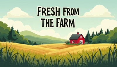 A red barn sits on a farm with a field of tall grass