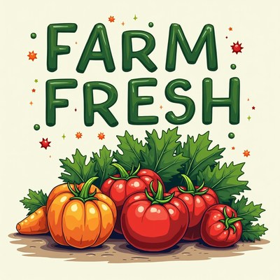 Fresh farm produce: tomatoes, pumpkins, carrots