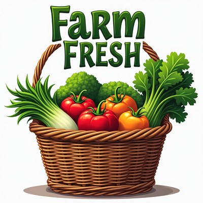A wicker basket filled with farm-fresh vegetables