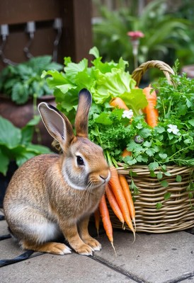 Rabbit with carrots in basket
