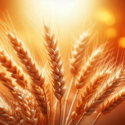 Golden wheat stalks sway in the summer sun