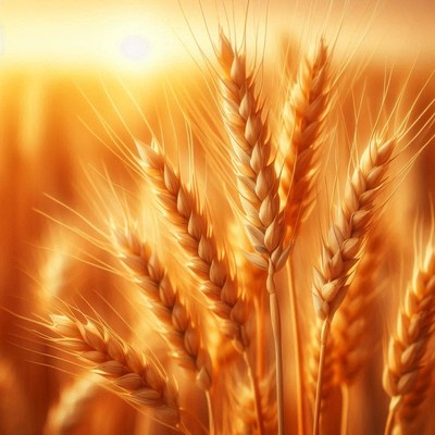 Golden wheat stalks sway in the summer sun