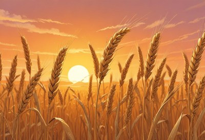 Wheat stalks sway in the warm evening sun