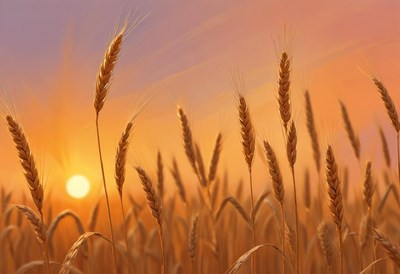 Golden wheat stalks sway in the warm evening light