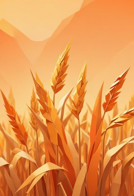 Golden wheat stalks sway in a field at sunset