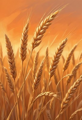 Golden wheat stalks sway in the evening breeze