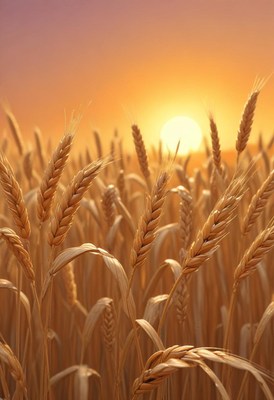 Golden wheat sways in the breeze at sunset