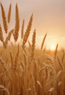 Wheat stalks sway in the golden sunset