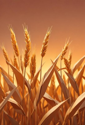 Golden wheat stalks sway in the evening sun