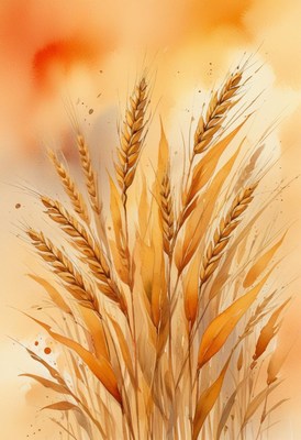 A watercolor painting of wheat stalks