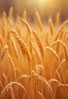 Golden wheat stalks sway in the summer sun