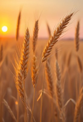 Wheat stalks sway in the evening sun