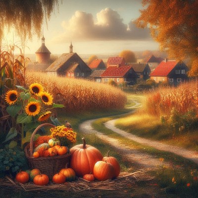 A winding road leads to a village on a sunny day