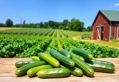 Fresh cucumbers harvested from a farm field