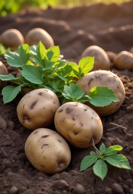 Freshly harvested potatoes in a field
