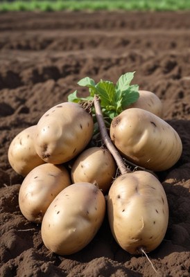 Fresh potatoes harvested from a field