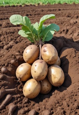 A bunch of potatoes freshly dug from the field