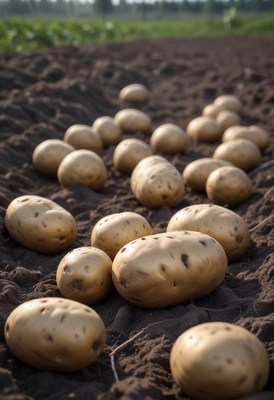 Potatoes lay in a field after harvest
